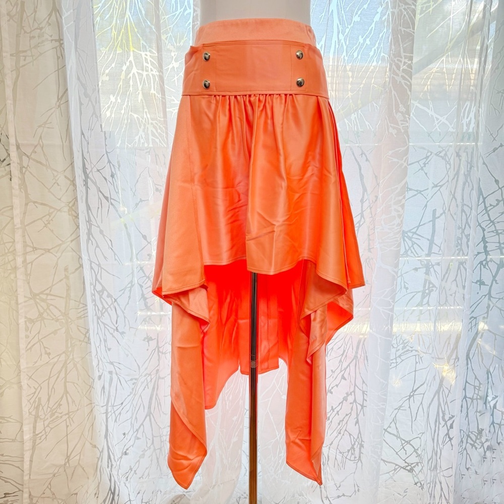 SIES MARJAN ORANGE PEACH SILK HIGH LOW ASYMMETRIC SKIRT
